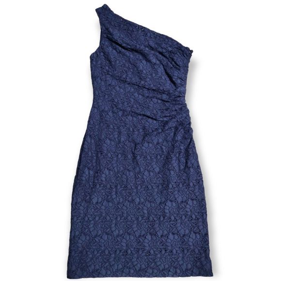 RALPH LAUREN BLUE ONE SHOULDER LACE FITTED EVENING DRESS SIZE 10 - Picture 4 of 6